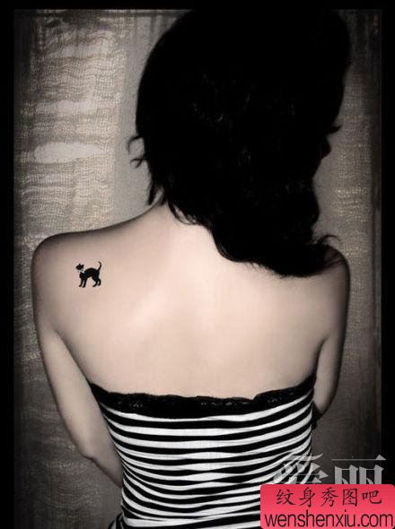 小清新肩部小猫文身作品