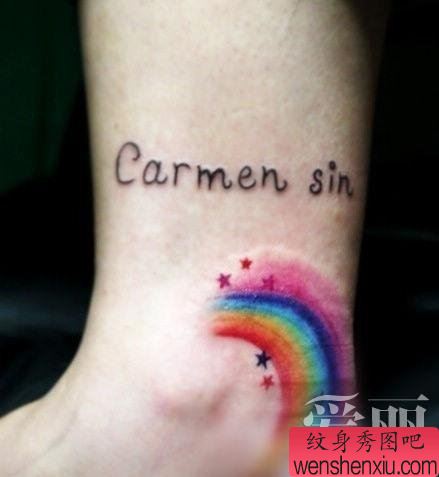 小清新脚部彩虹文身作品
