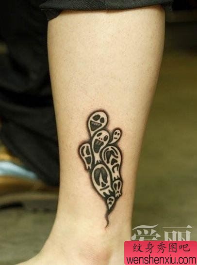 小清新脚部骷髅头文身作品