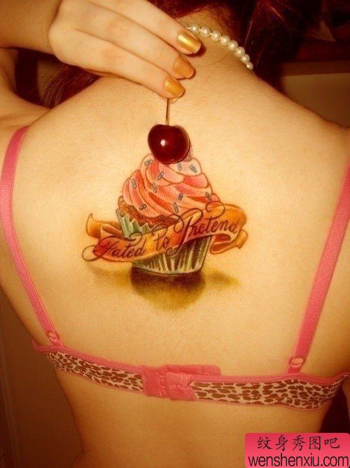 小清新背部蛋糕文身作品