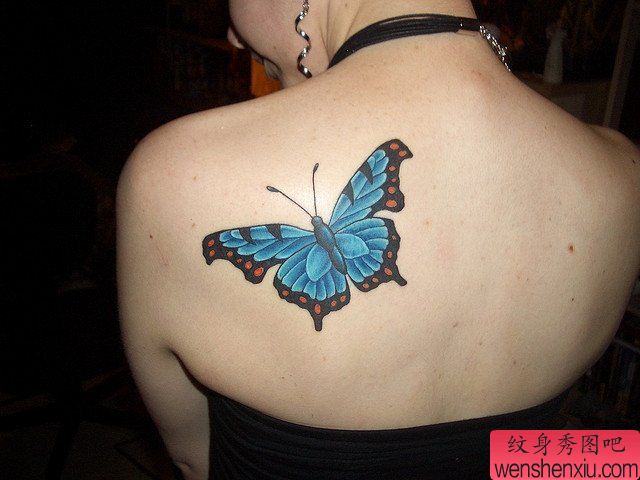 小清新肩部蝴蝶文身作品