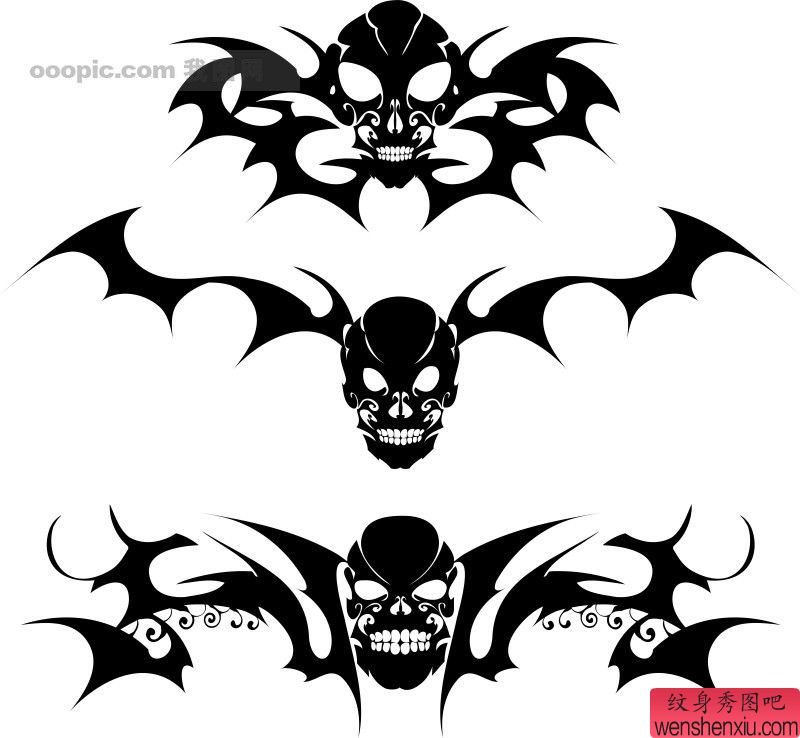 推荐一幅个性的骷髅腰花图腾翅膀纹身图案由纹身秀图吧发布