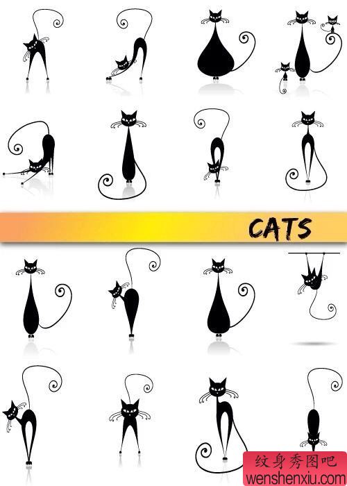 猫咪小清新手稿纹身图案