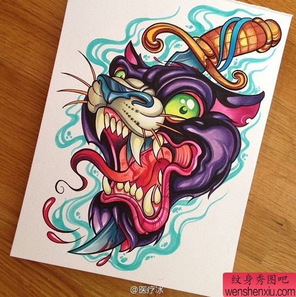 手稿彩色狼图片