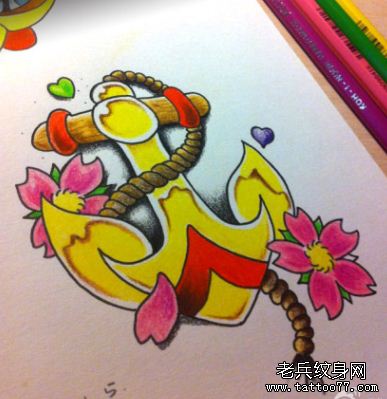 彩色船锚纹身手稿