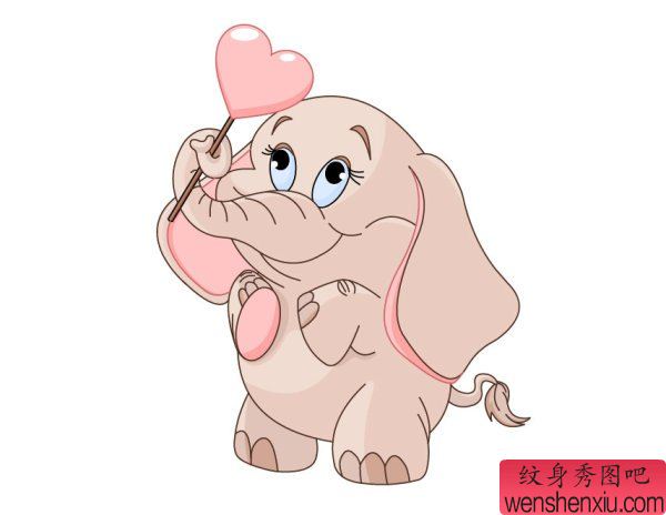 纹身秀图吧推荐一幅小清新爱心小象纹身图案