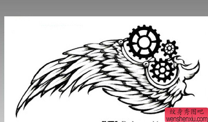 一幅个性机械羽毛纹身图案由纹身秀图吧分享