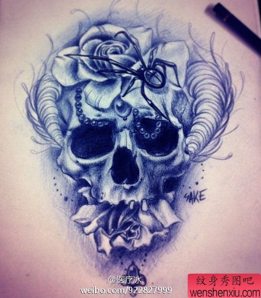 纹身秀图吧推荐一幅骷髅头纹身手稿图案