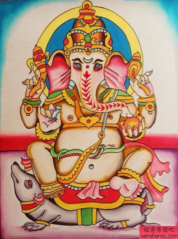 一幅象神手稿纹身图案由纹身秀图吧分享