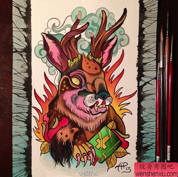 一幅非常色彩的纹身手稿图案