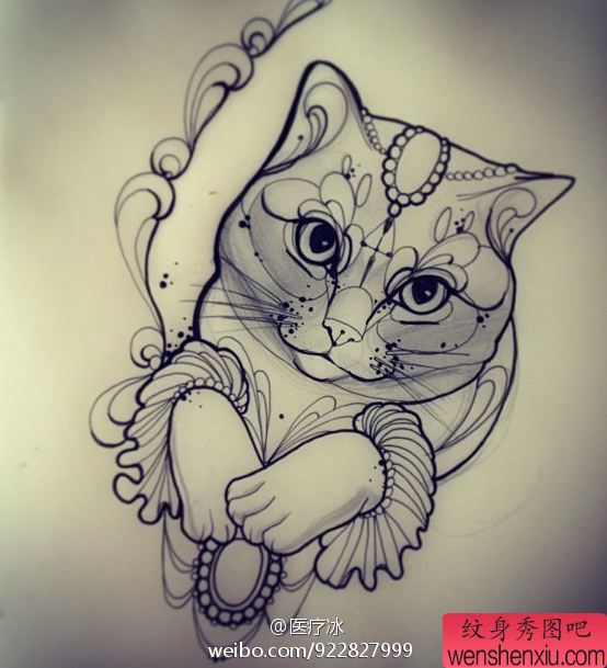 纹身秀图吧推荐一幅猫咪纹身图案