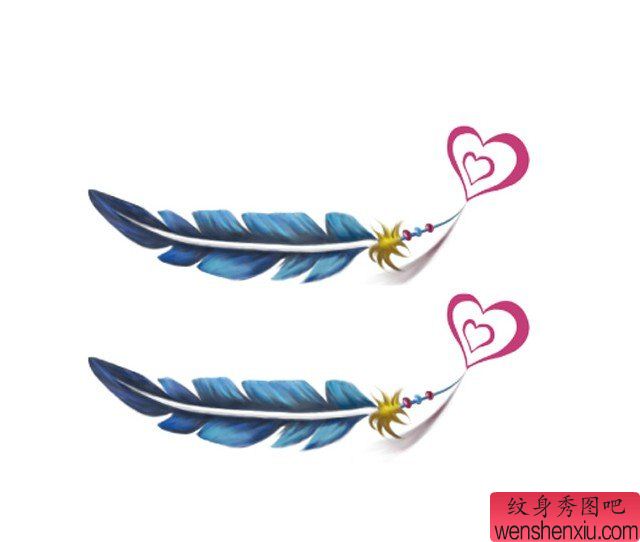 简单的爱心羽毛纹身图案