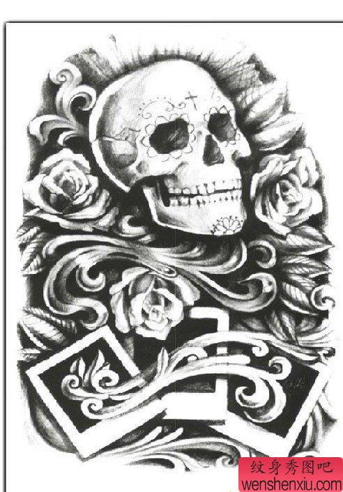 纹身秀图吧推荐一幅欧美骷髅头纹身手稿