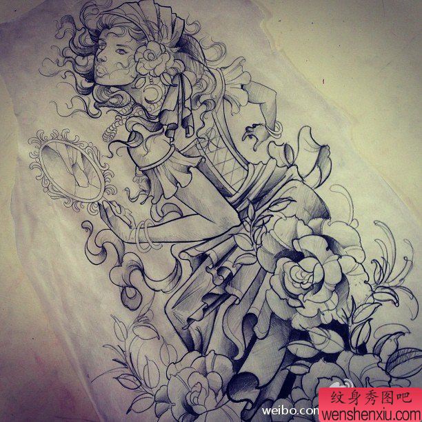 一幅美女玫瑰花纹身手稿有纹身秀图吧分享