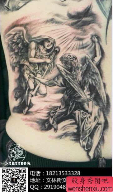 一幅满背天使纹身图案由纹身秀图吧分享