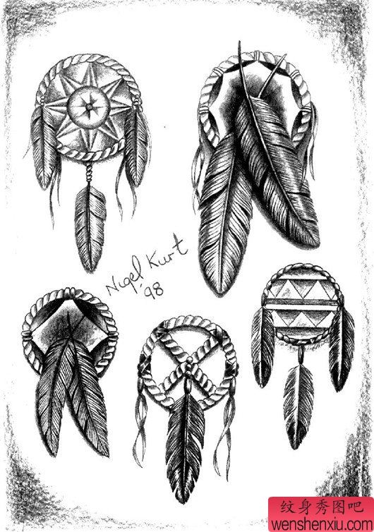 一组捕梦网纹身手稿图案