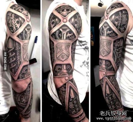 纹身秀图吧推荐一幅机械花臂纹身图案