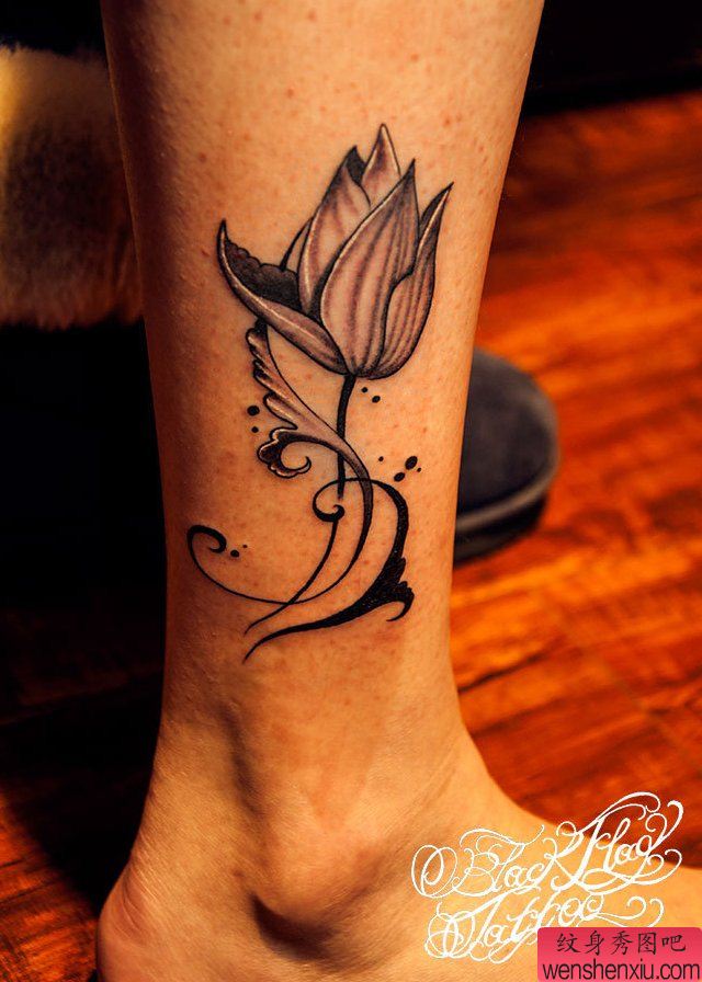 纹身秀图吧推荐一幅脚踝莲花纹身图案