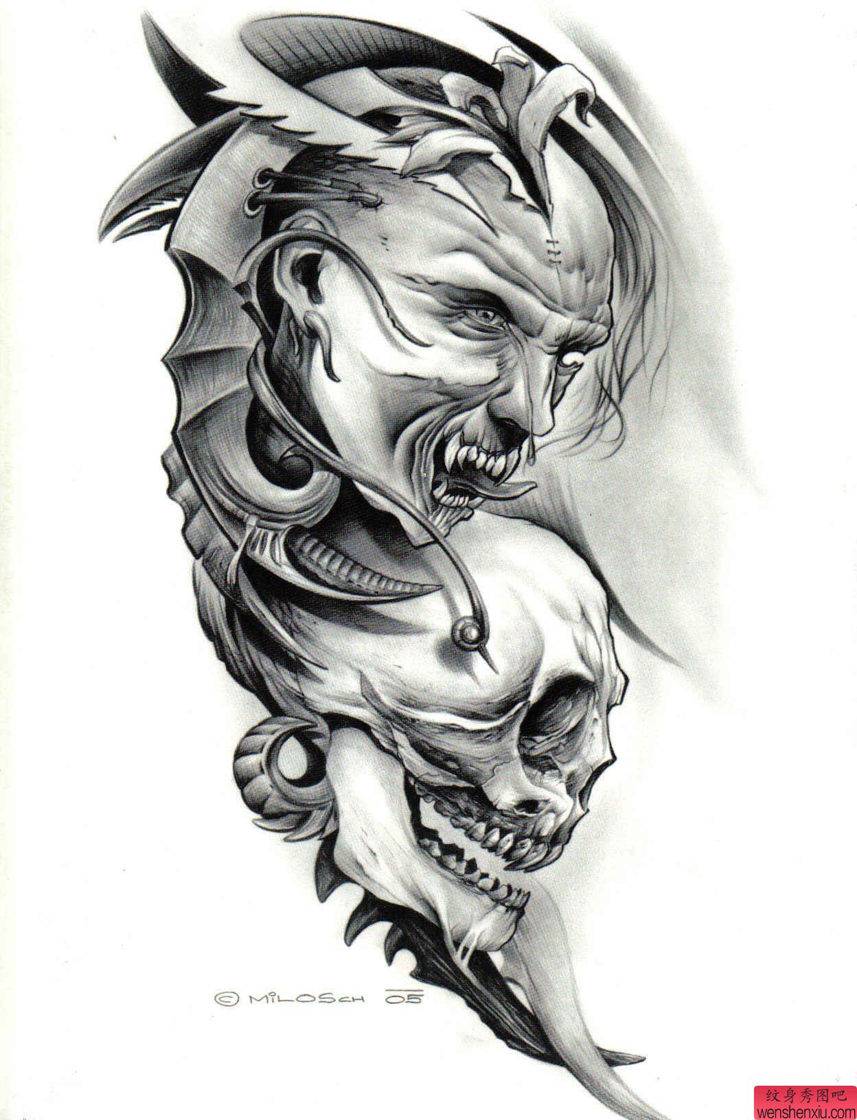 一幅欧美骷髅纹身图案