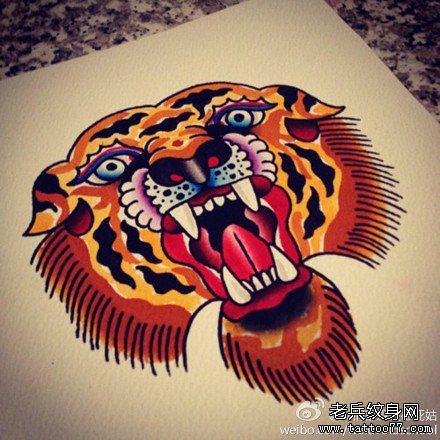 纹身秀图吧推荐一幅老虎头纹身手稿图案