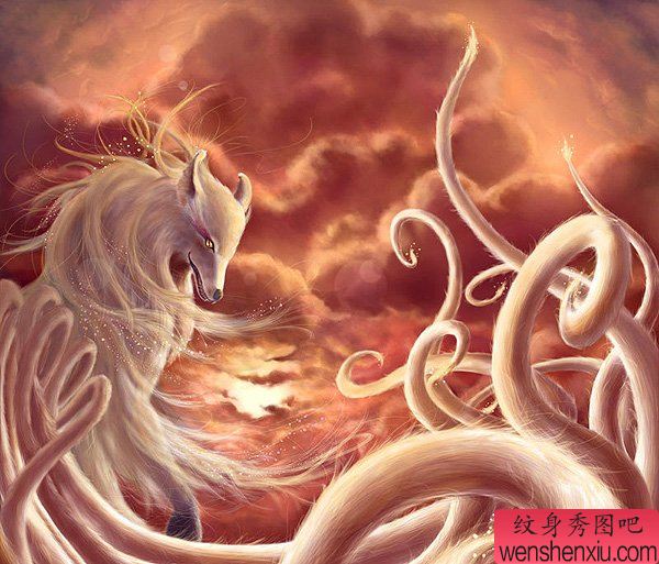 纹身秀图吧推荐一幅九尾狐纹身手稿图