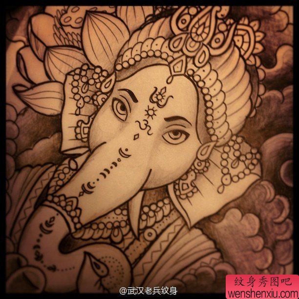 象神纹身手稿图案