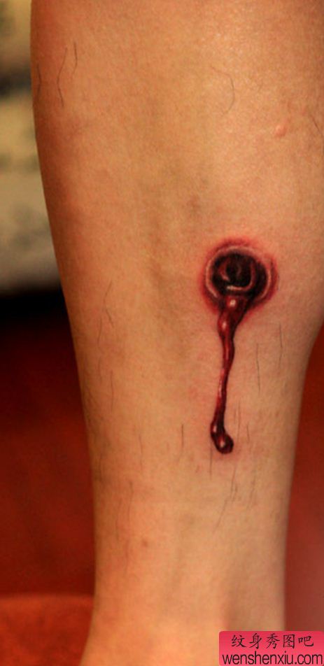 纹身秀图吧推荐一幅脚踝子弹孔纹身图案