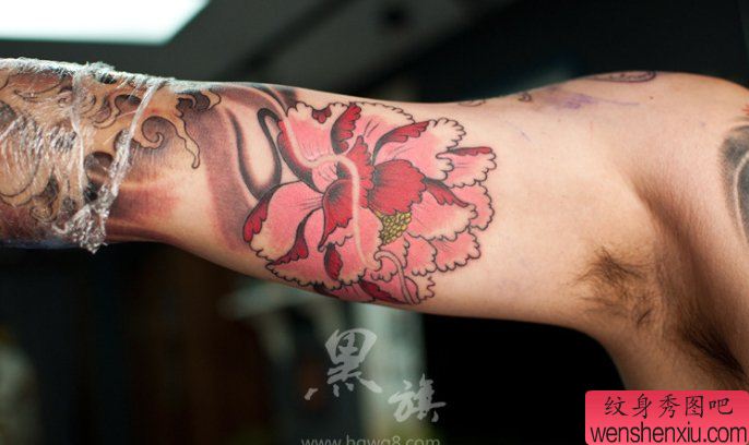 一幅手臂牡丹花纹身图案