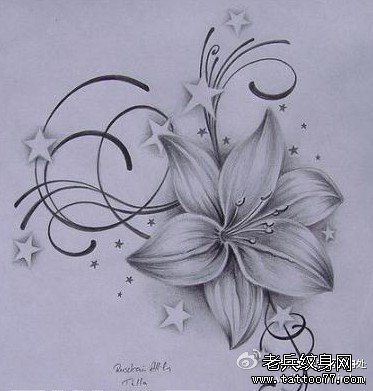 纹身秀图吧分享一幅百合花纹身手稿图案