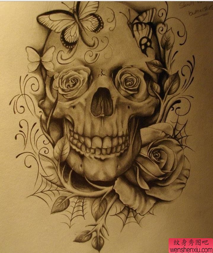纹身秀图吧分享一幅骷髅头纹身手稿图案