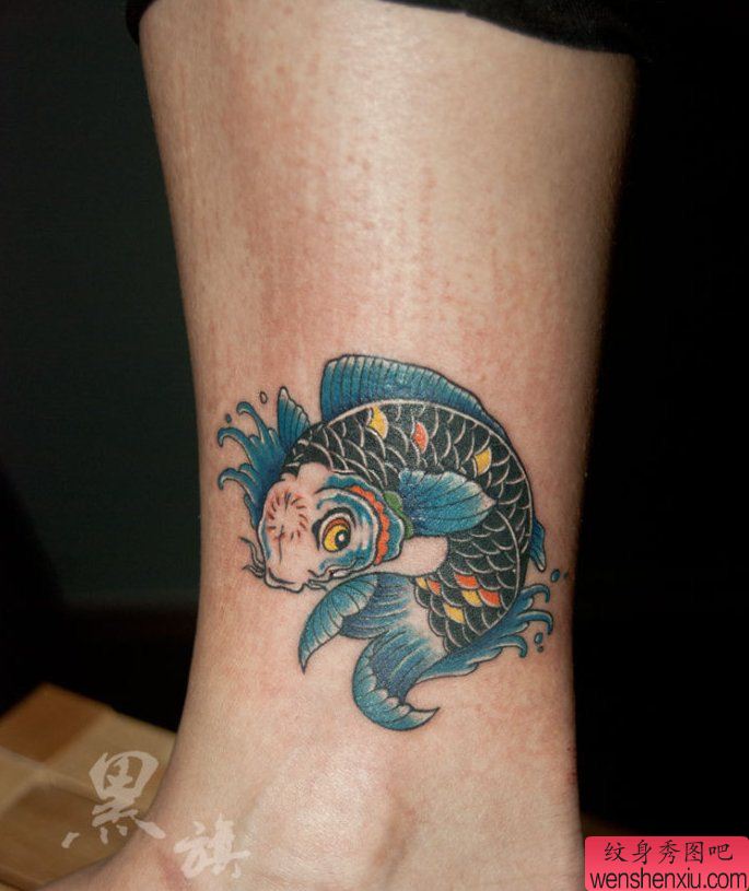 纹身秀图吧推荐一幅脚踝鱼纹身图案