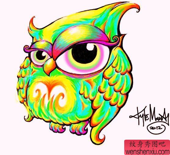 猫头鹰纹身手稿图案