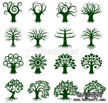 一组树纹身手稿图案