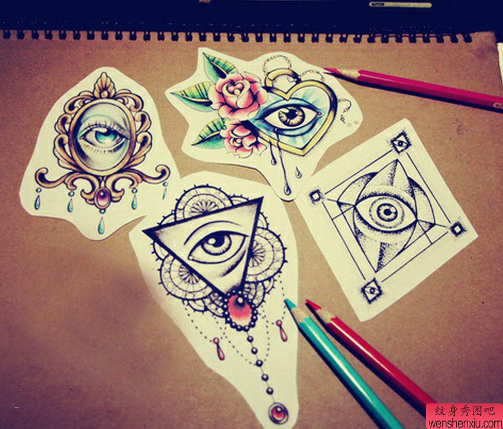 一组卡通纹身手稿图案