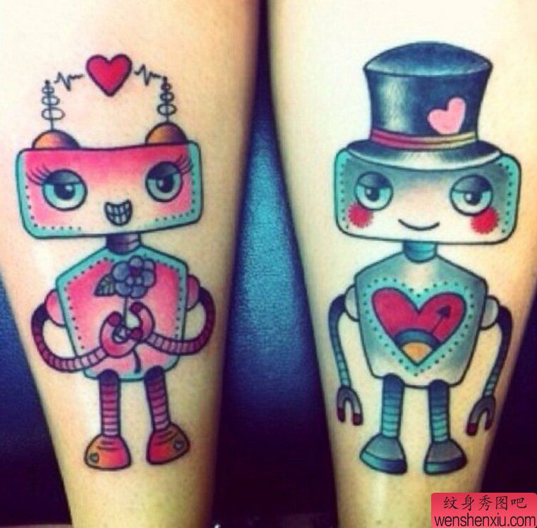 卡通机器人情侣纹身图案