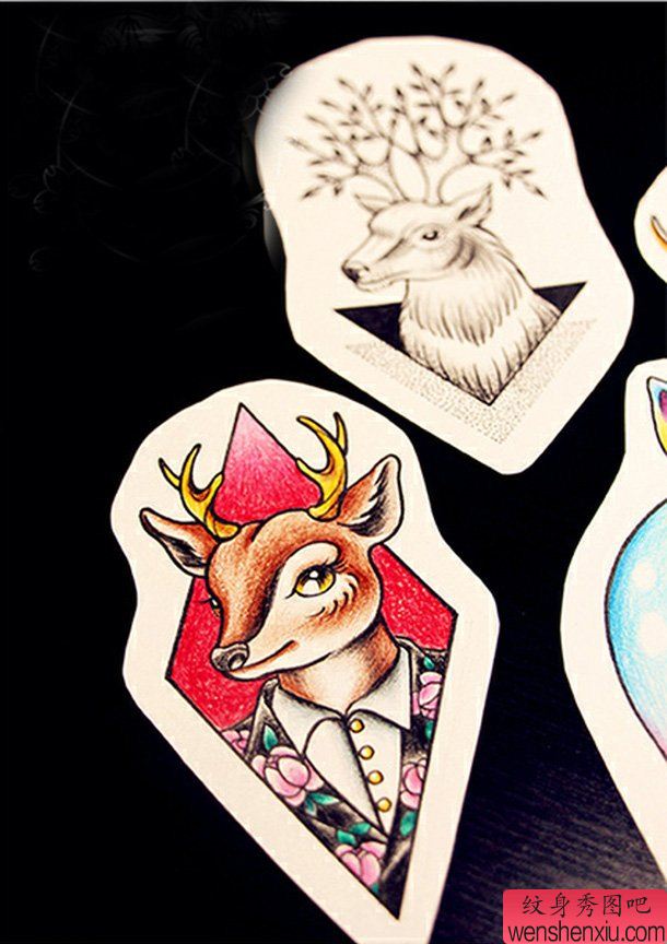 羚羊纹身手稿图案