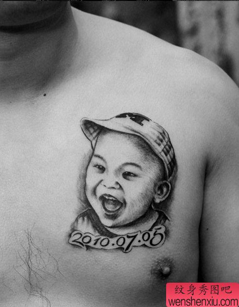 一幅前胸肖像纹身图案