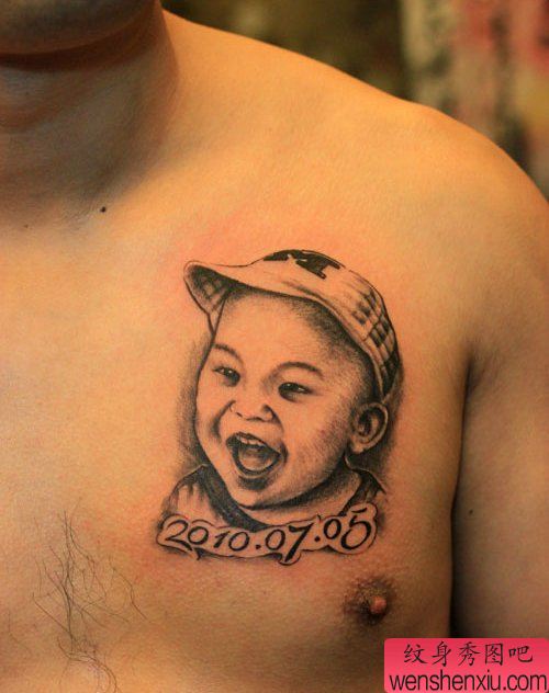 前胸肖像纹身图案