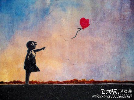 气球女孩刺青手稿图案