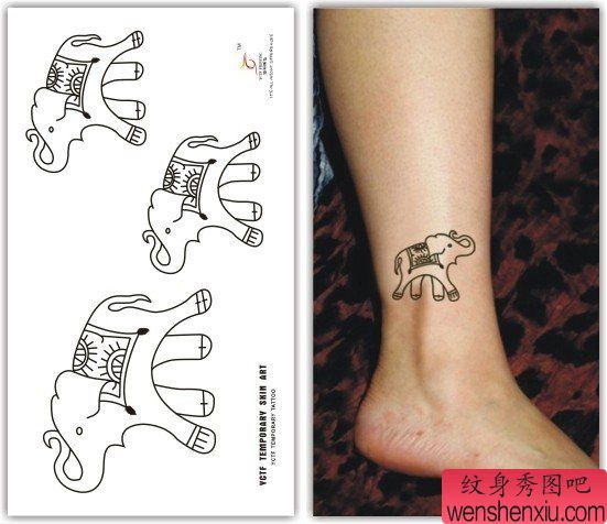 一幅女人脚踝小象纹身图案