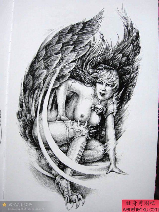 天使纹身手稿图案