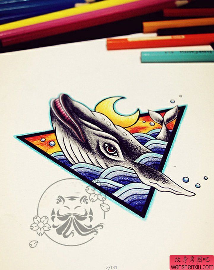 鲨鱼刺青手稿图案
