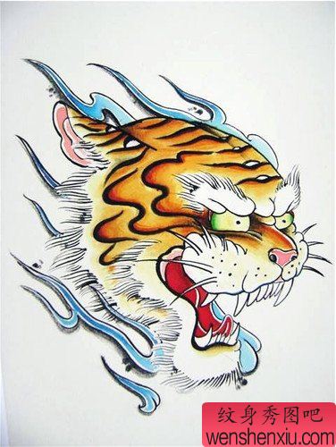 纹身秀图吧推荐一幅老虎纹身手稿图案