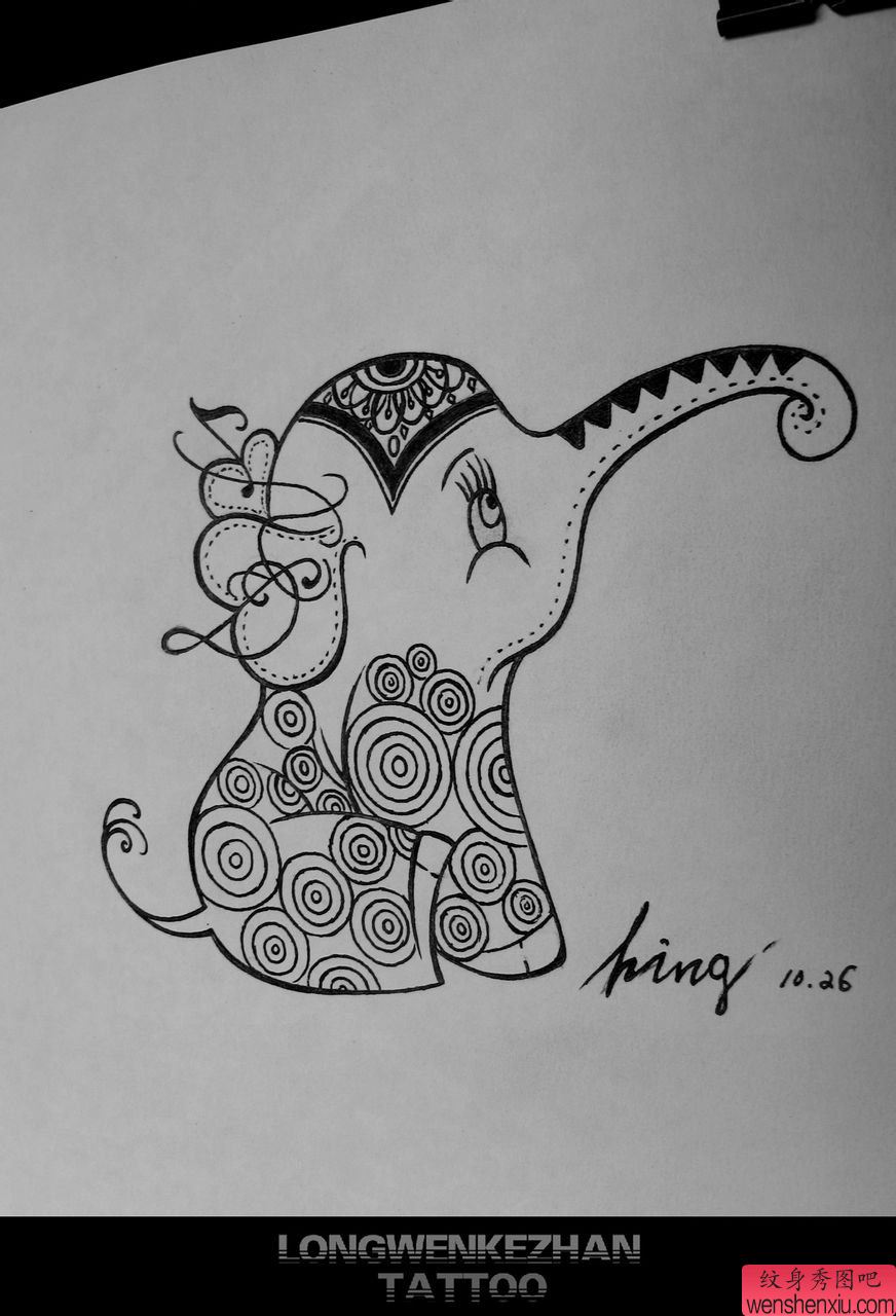 卡通象刺青图案