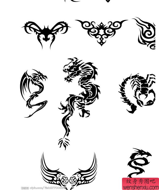 一组图腾龙纹身手稿图案