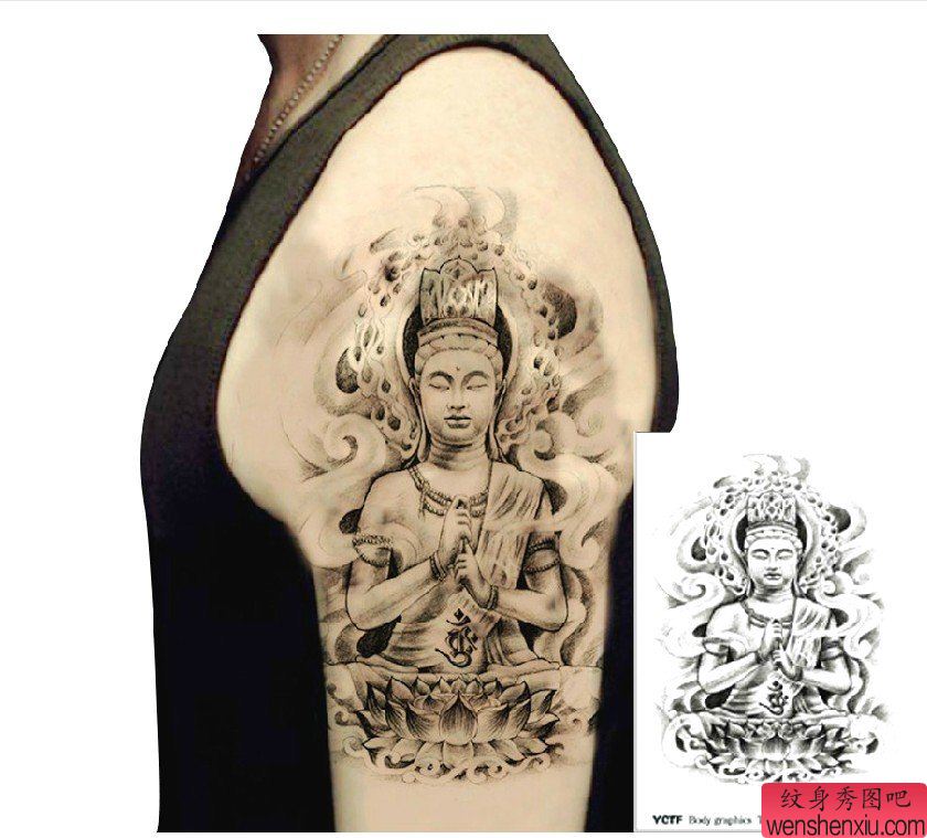 一幅大臂佛莲花纹身图案