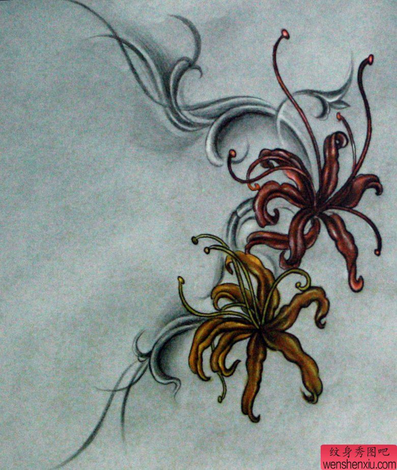 彼岸花纹身手稿图案