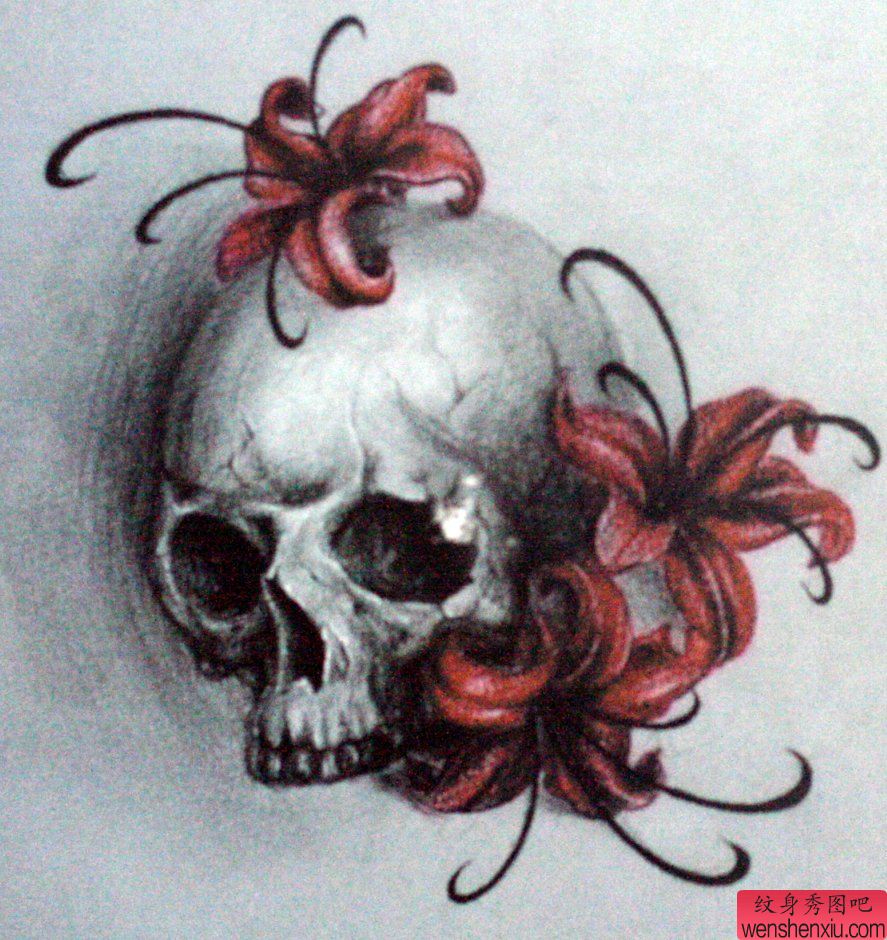 骷髅头花纹身手稿图案