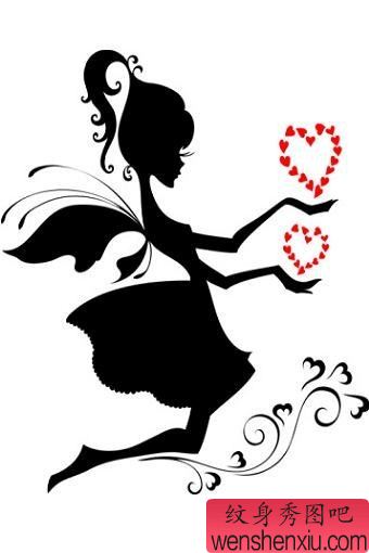 图腾天使爱心刺青手稿图案