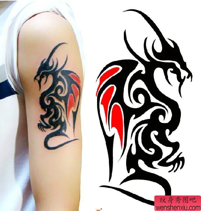 一幅大臂图腾龙刺青图案